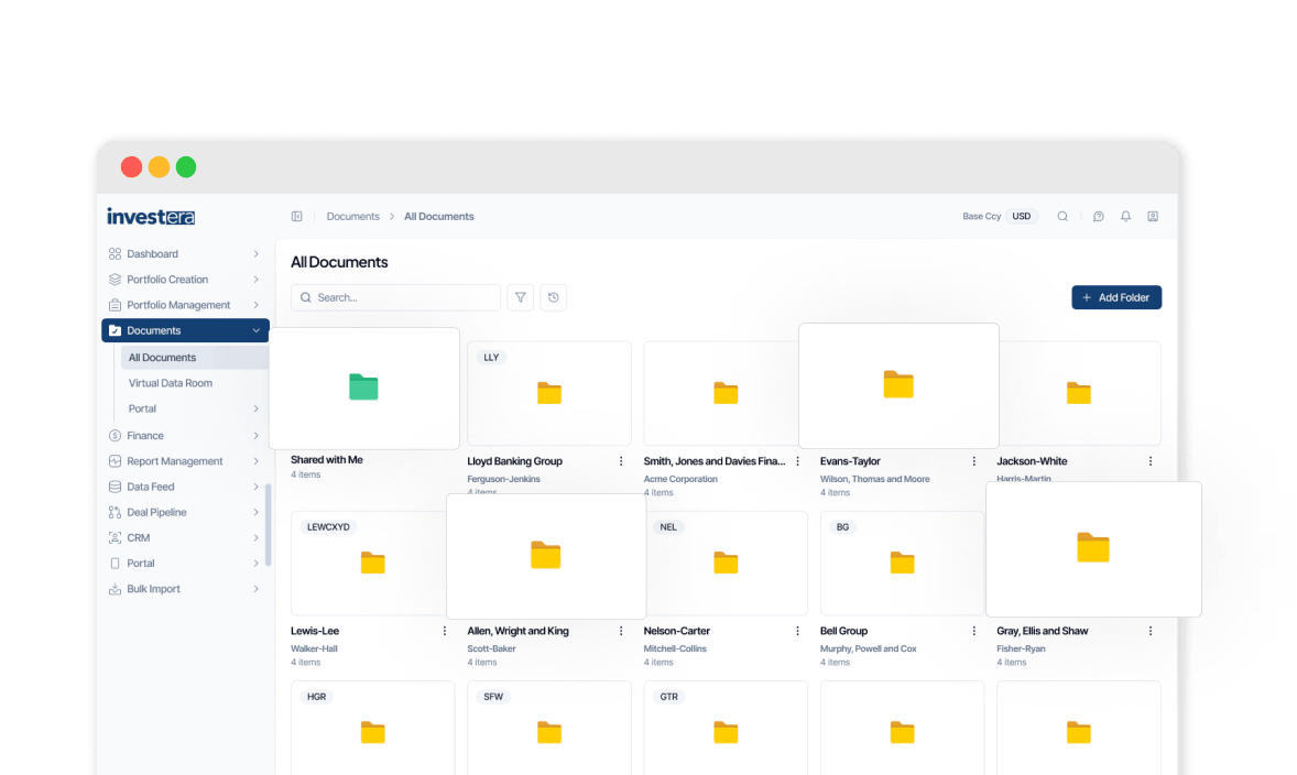 Document management analytics with charts and portfolio metrics